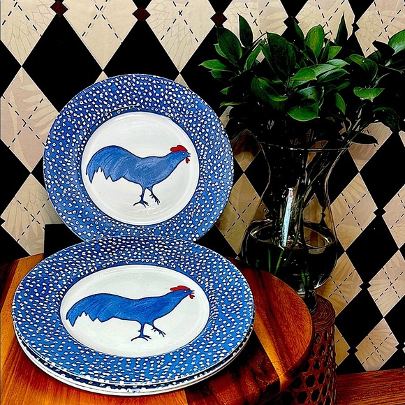 Vintage Chanticleer Set of 4 by Alice Cotterell – Blue Rooster Dinner Plates - Picture 6 of 11